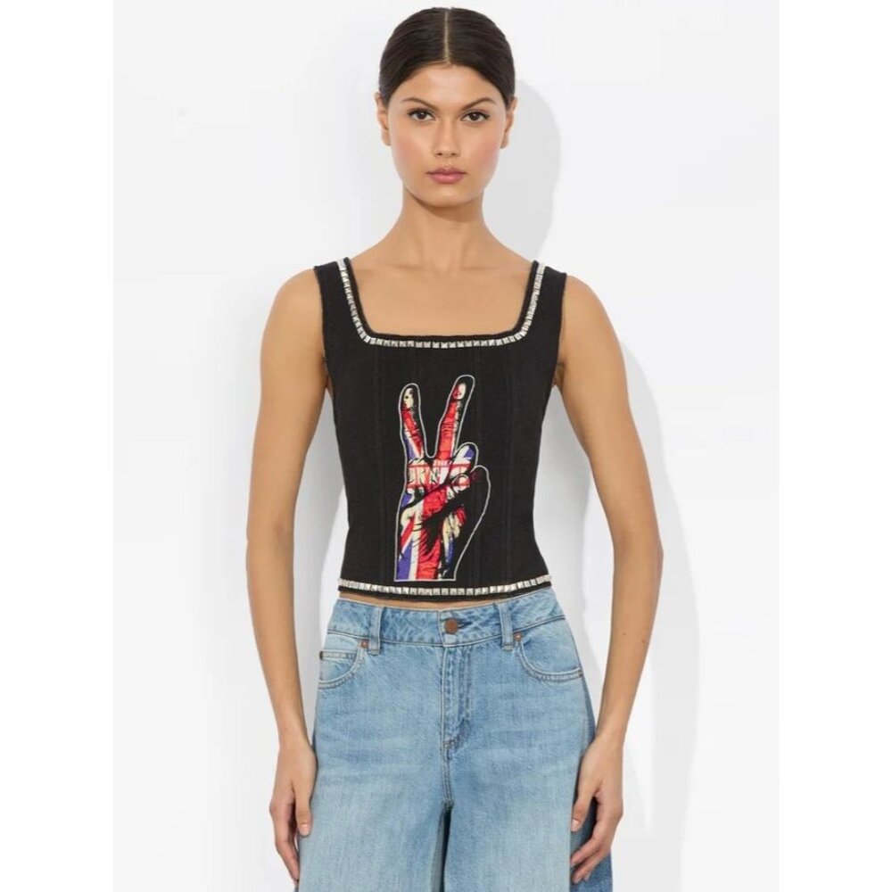 Alice + Olivia Breslin Black Band Tee Corset 0 NWT $350